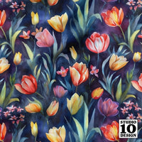 Tela estampada con tulipanes de acuarela de ensueño abstracto