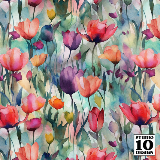 Dawn Serenade Watercolor Tulips Printed Fabric by Studio Ten Design