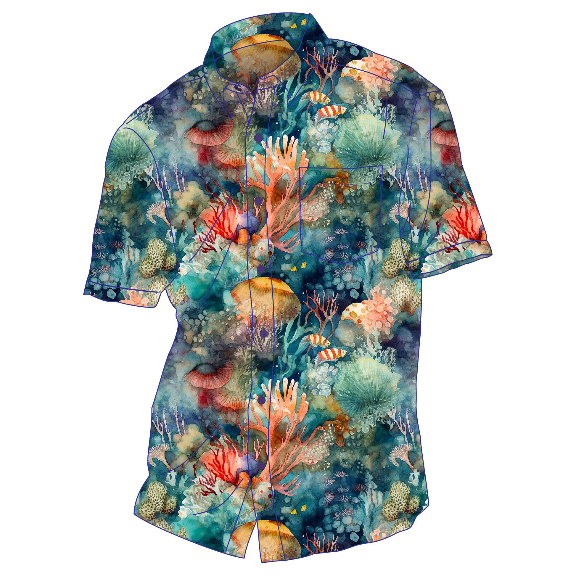 Watercolor Coral Reef (Dark) Printed Fabric by Studio Ten Design