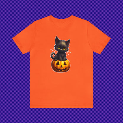 Black Kitten Sitting on a Jack-o-lantern T-Shirt by Studio Ten Design