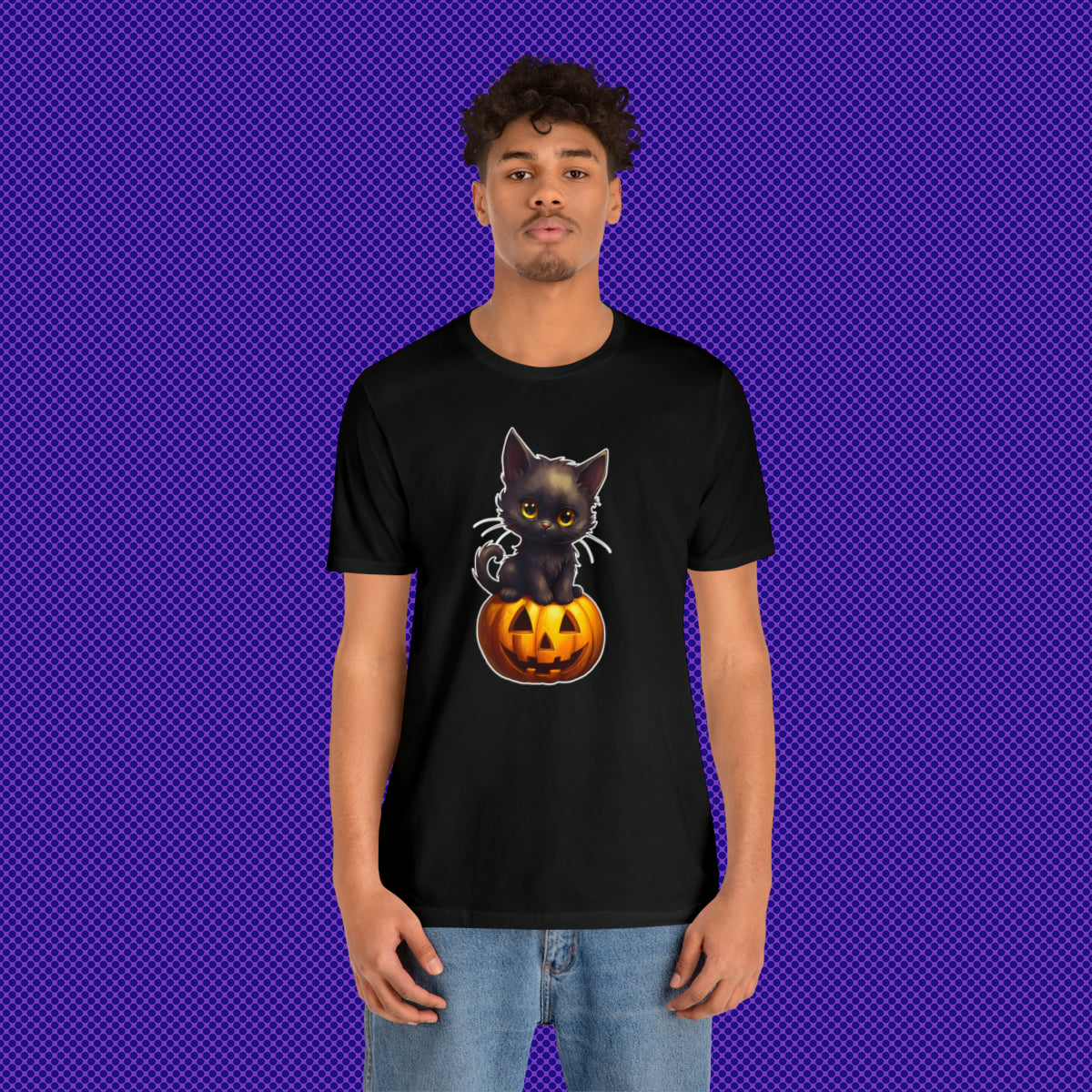 Black Kitten Sitting on a Jack-o-lantern T-Shirt by Studio Ten Design
