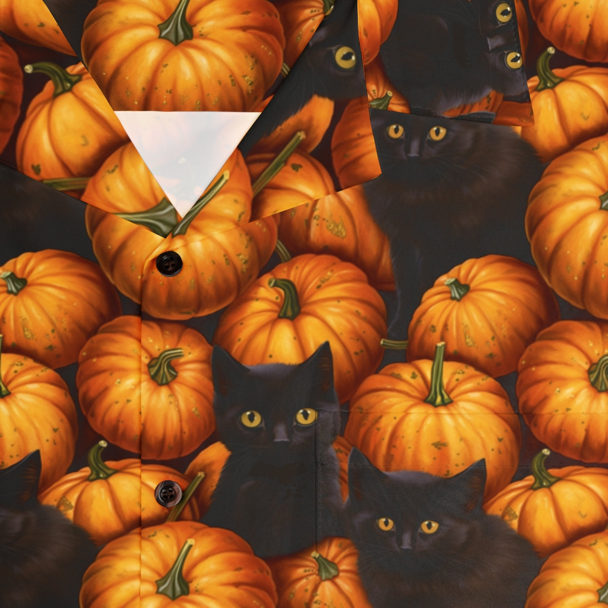 Black Kittens in the Pumpkin Patch Aloha Shirt by Studio Ten Design