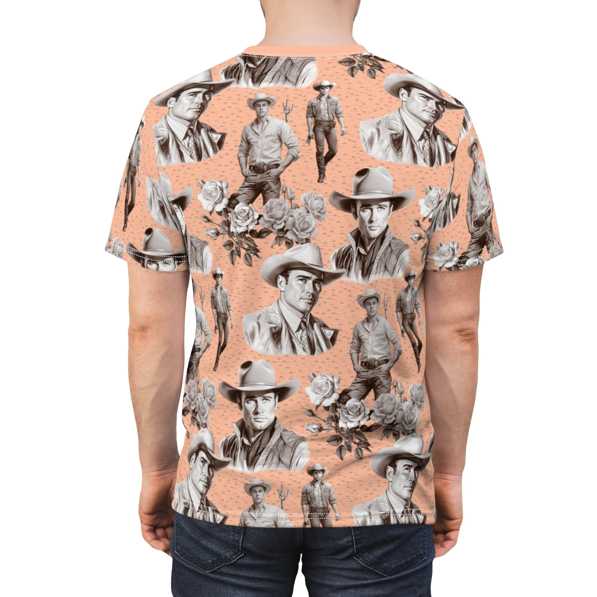 Handsome Cowboys Toile (Peach) T-Shirt by Studio Ten Design