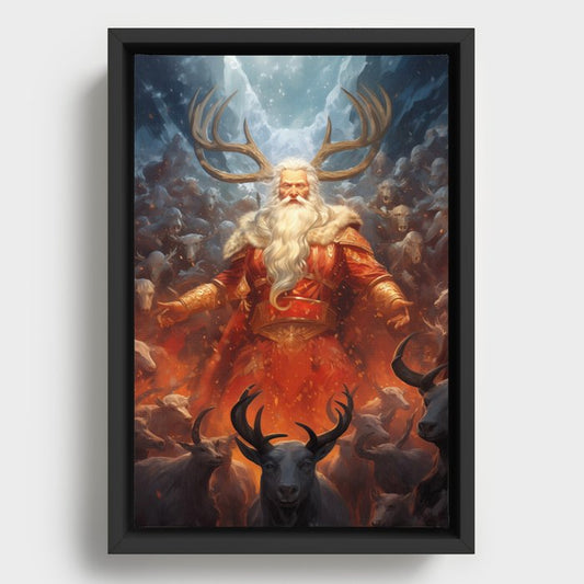 Fantasy Santa #1: Reindeer King Framed Canvas