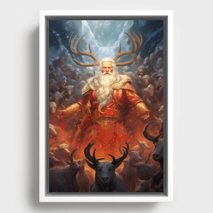 Fantasy Santa #1: Reindeer King Framed Canvas