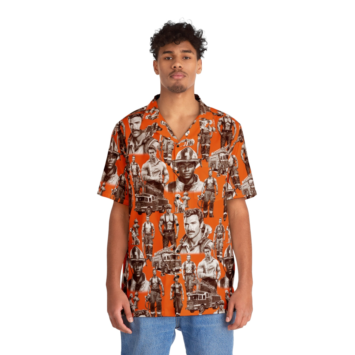 Handsome Fire Fighters (Orange) Aloha Shirt by Studio Ten DesignHandsome Fire Fighters (Orange) Aloha Shirt - Studio Ten Design