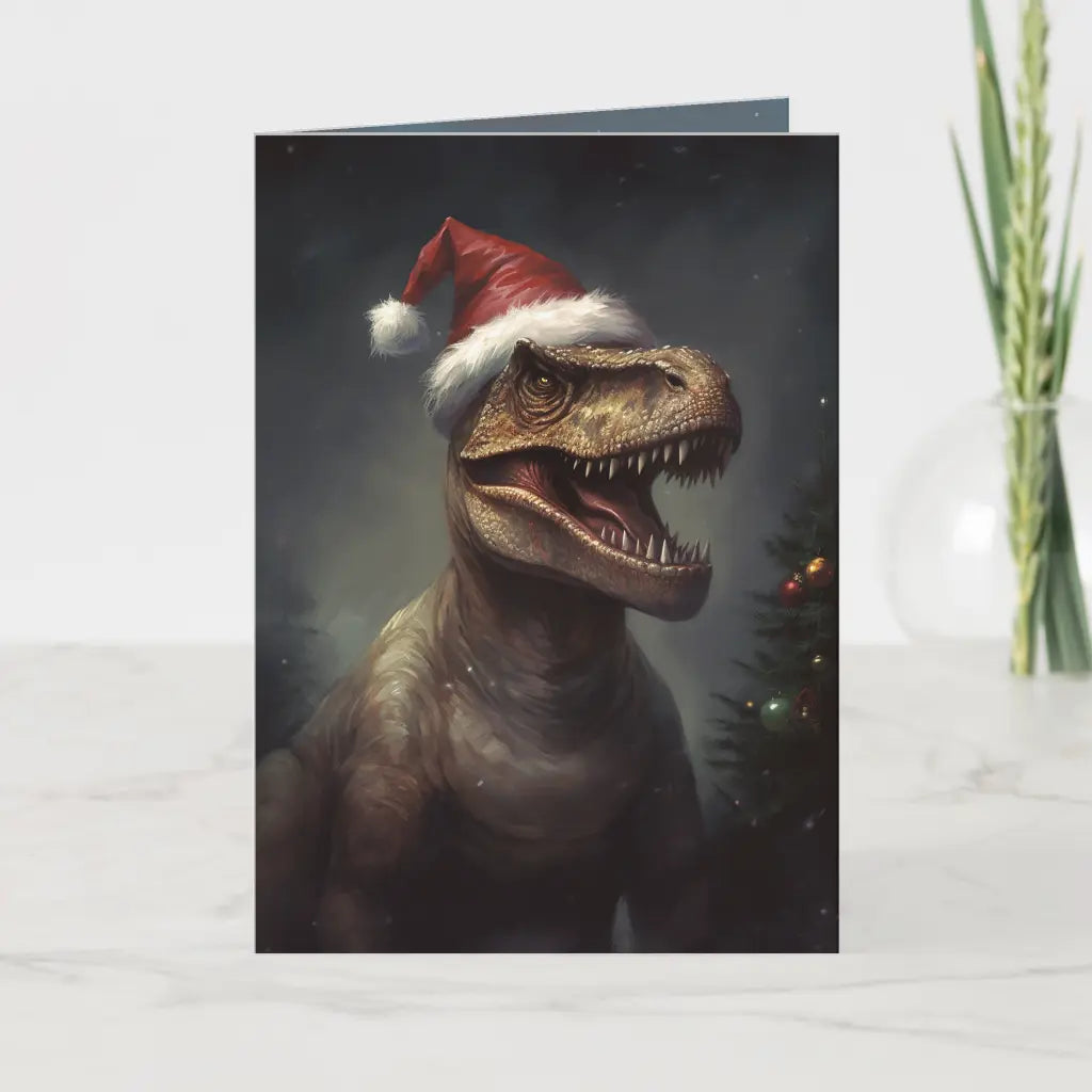 Prehistoric Christmas Folded Greeting Card - WeirdJourney™