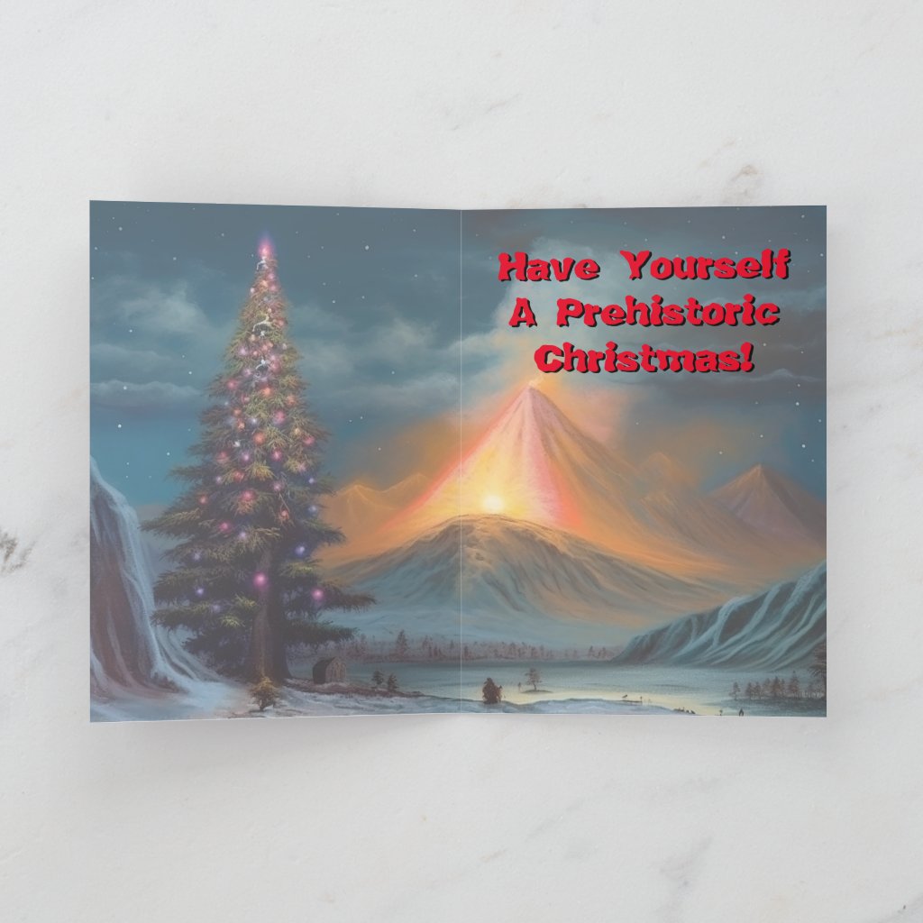 Prehistoric Christmas Folded Greeting Card - WeirdJourney™