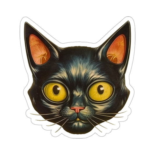 Vintage Halloween Decoration Black Cat Kitten Yellow Eyes Kiss-Cut White Sticker by Studio Ten Design