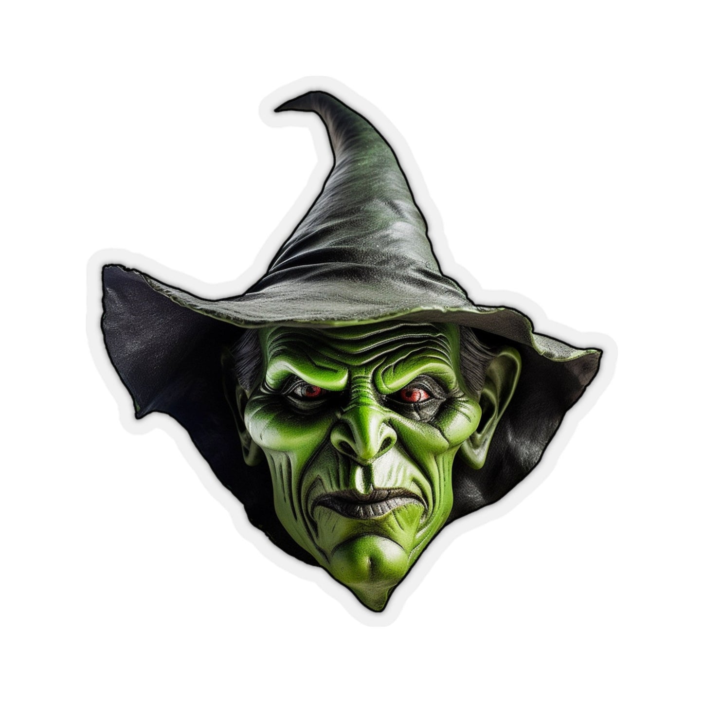 Vintage Scary Witch Mask Evil Green with Pointed Black Hat Kiss-Cut Transparent Sticker by Studio Ten Design