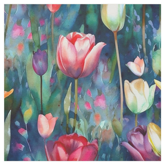 Tela estampada con tulipanes en acuarela (oscuro)