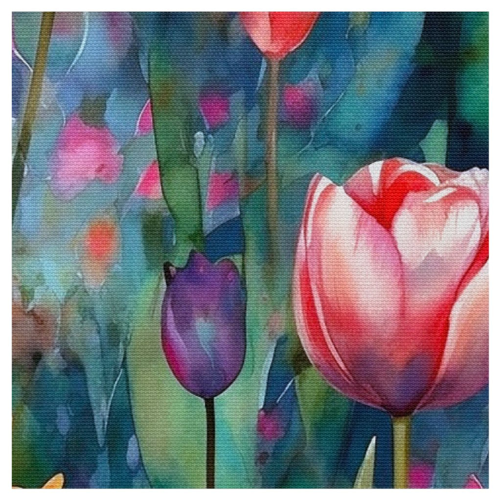 Watercolor Tulips (Dark) - Polyester Poplin Fabric