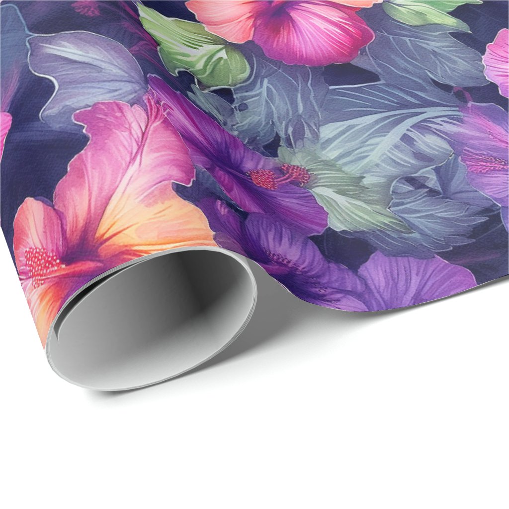 Watercolor Hibiscus (Dark I) Wrapping Paper Roll