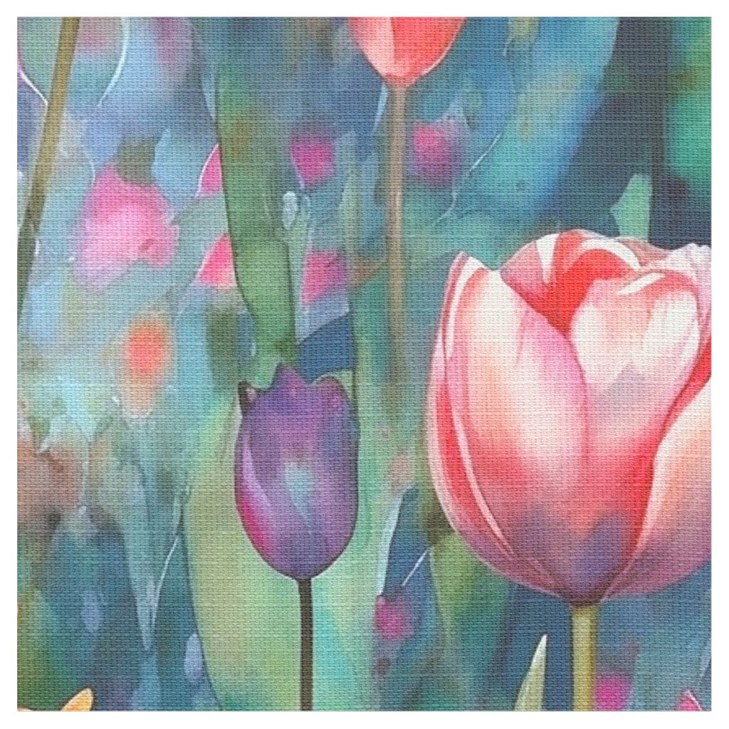 Watercolor Tulips (Dark) - Polyester Weave Fabric