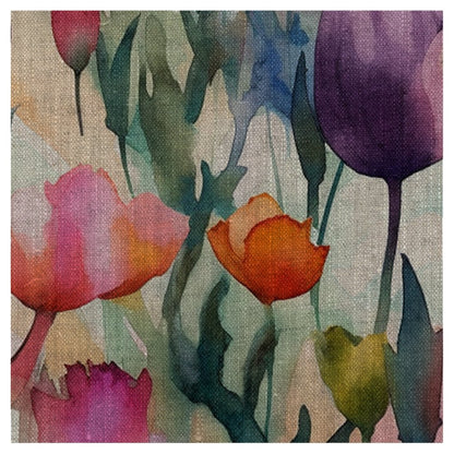 Watercolor Tulips (Light) Natural Linen Printed Fabric