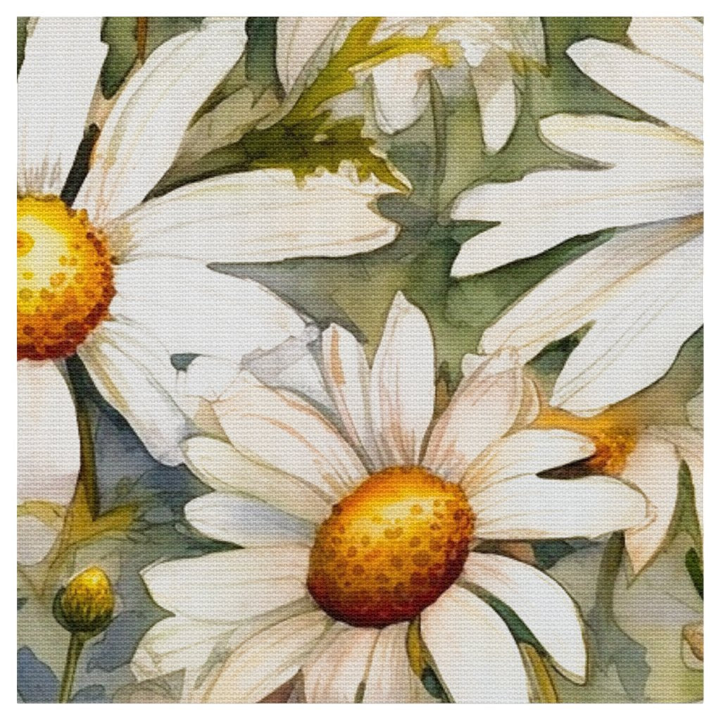 Watercolor Daisies (Light) Printed Polyester Poplin Fabric