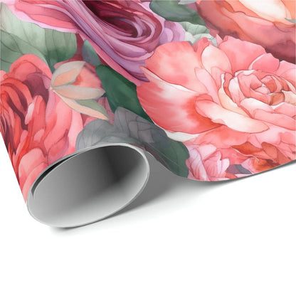Sweet Promise Watercolor Roses Wrapping Paper Roll