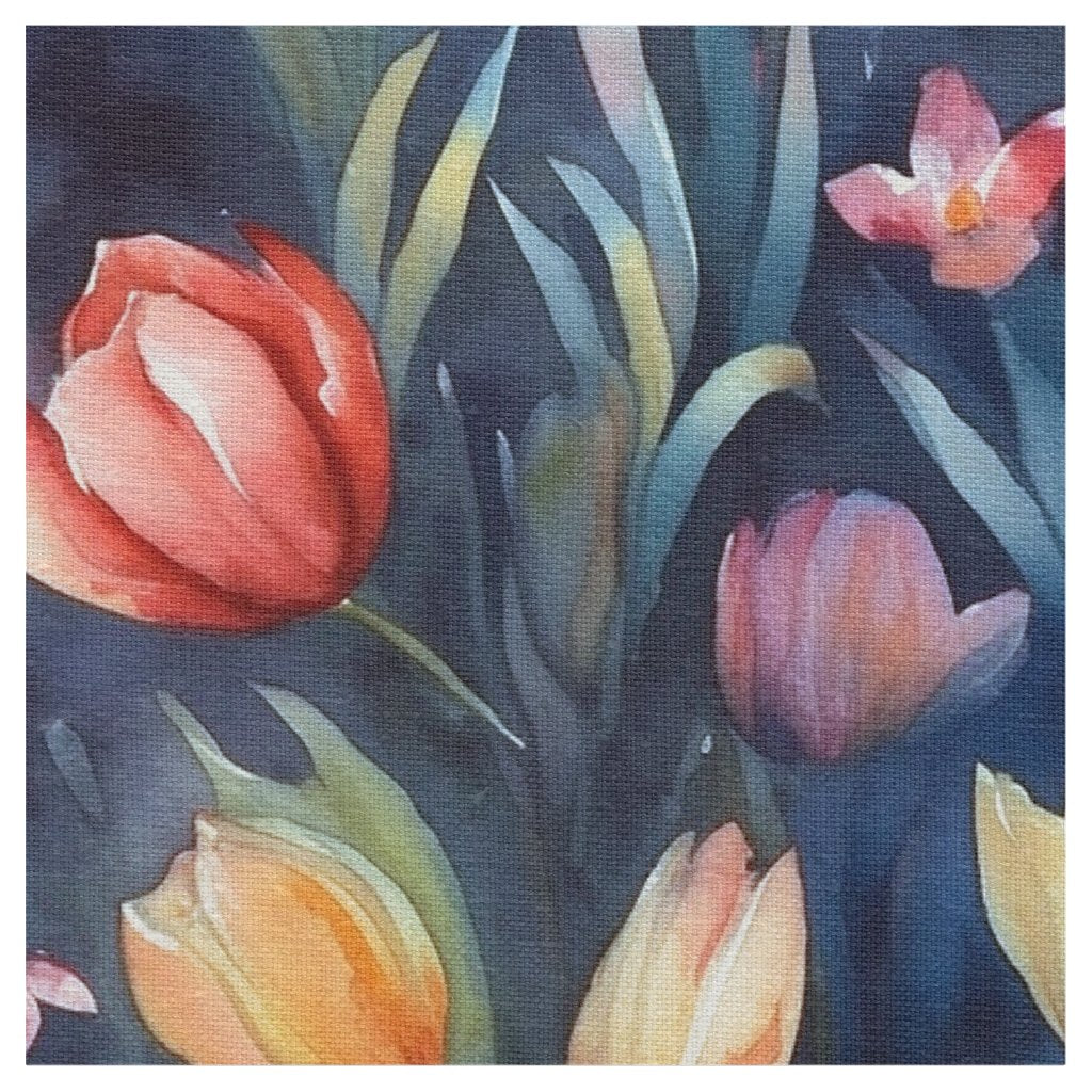 Watercolor Tulips (Abstract) Ivory Linen Printed Fabric