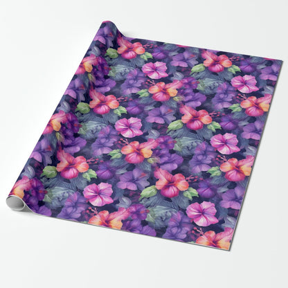 Watercolor Hibiscus (Dark #1) Wrapping Paper Roll