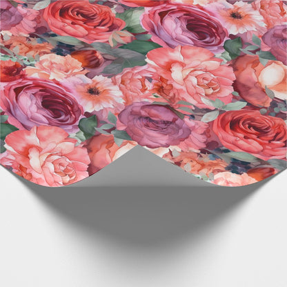 Sweet Promise Watercolor Roses Wrapping Paper Roll
