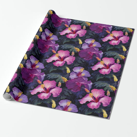 Watercolor Hibiscus (Dark II) Wrapping Paper Roll