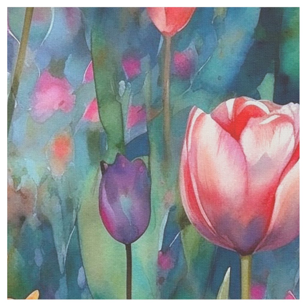 Watercolor Tulips (Dark) - Combed Cotton Fabric