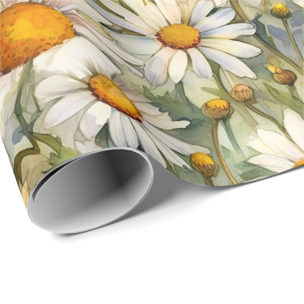 Watercolor Daisies Wrapping Paper Roll