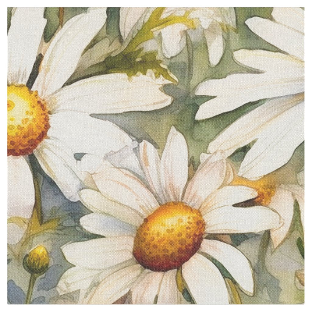 Watercolor Daisies (Light) Printed Combed Cotton Fabric
