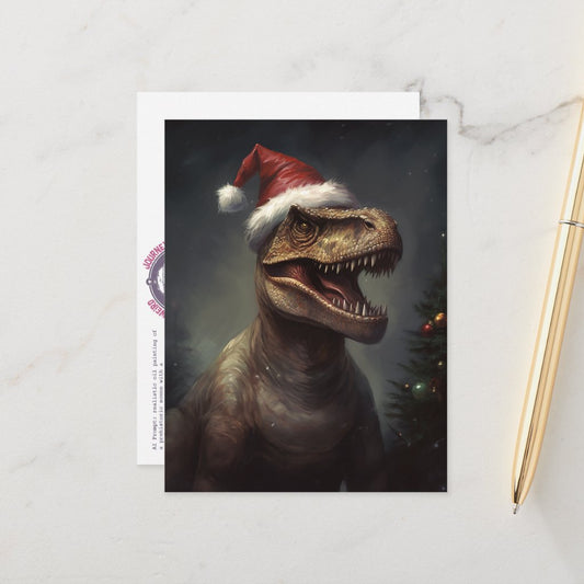 Tyrannosaurus Santa Postcard - WeirdJourney™