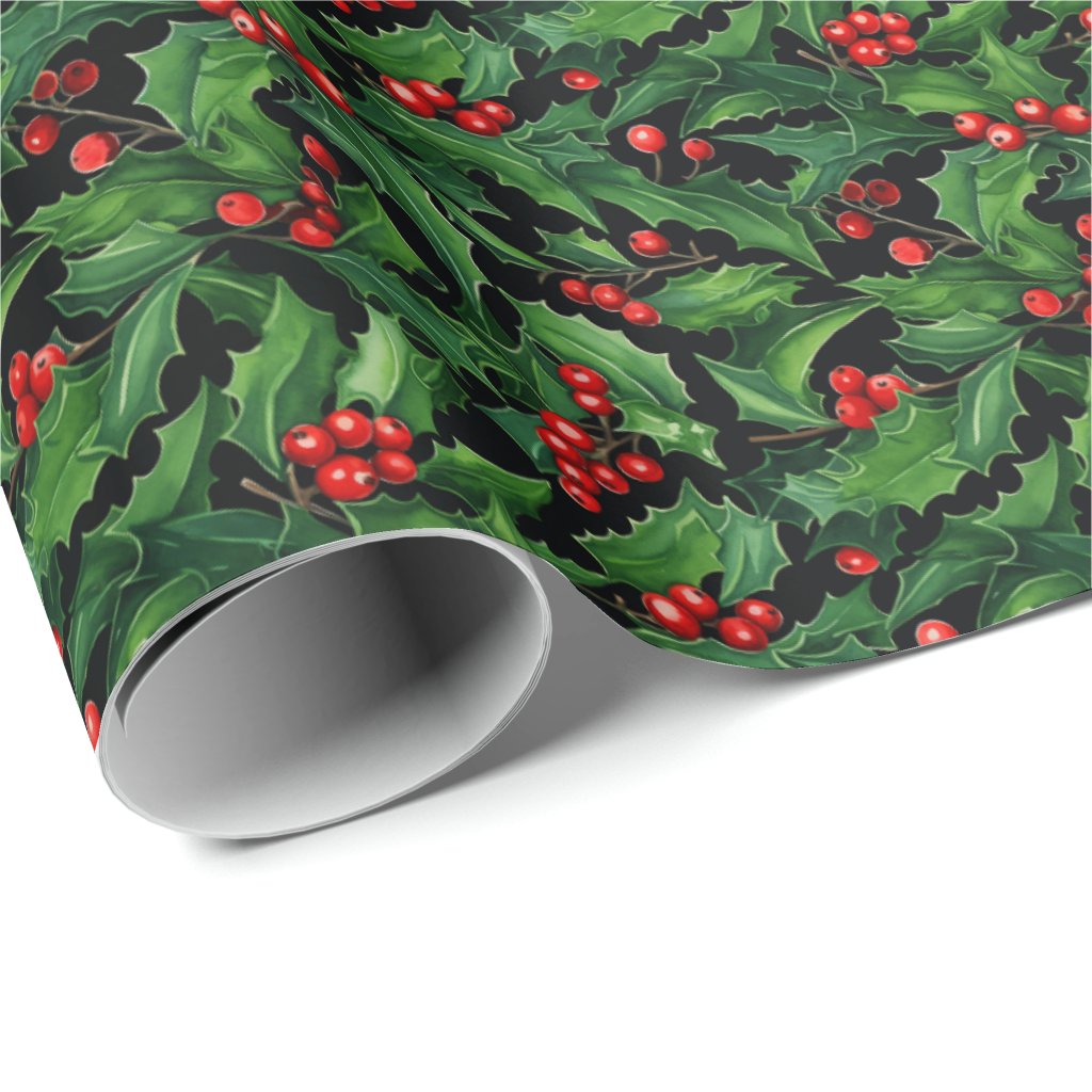 Holly Wrapping Paper Roll