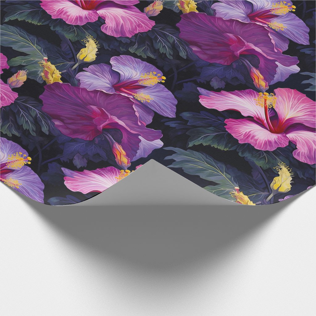 Watercolor Hibiscus (Dark #2) Wrapping Paper Roll