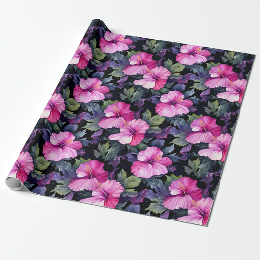 Watercolor Hibiscus (Dark III) Wrapping Paper Roll