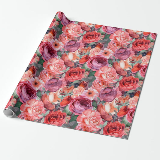 Light Watercolor Roses Wrapping Paper Roll