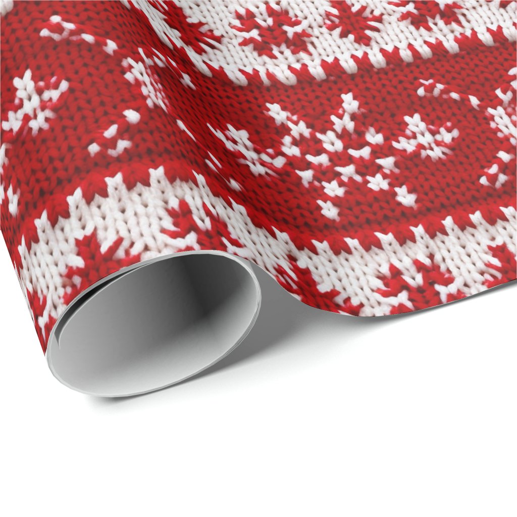 Ugly Sweater Red & White Snowflakes Wrapping Paper Roll