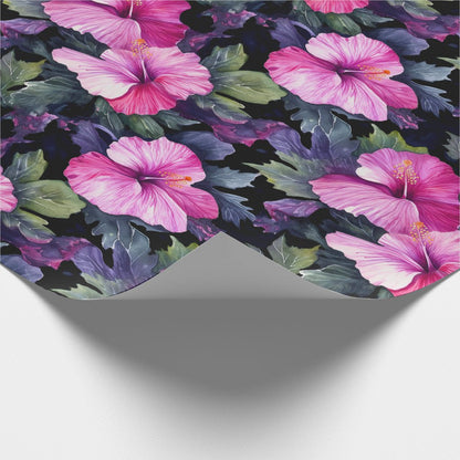 Watercolor Hibiscus (Dark #3) Wrapping Paper Roll