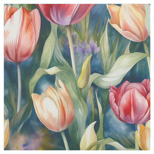 Tela estampada con tulipanes en acuarela (vívidos)