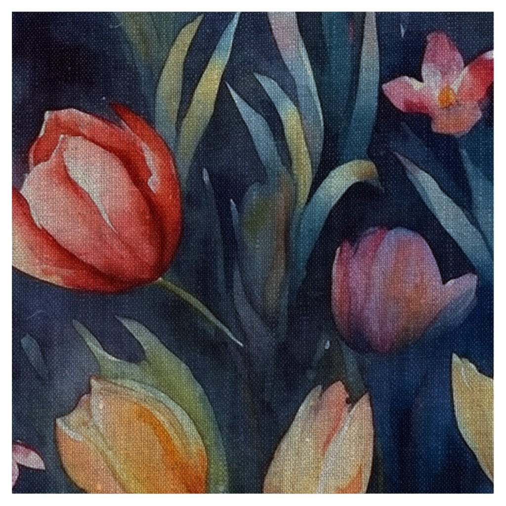 Watercolor Tulips (Abstract) Natural Linen Printed Fabric