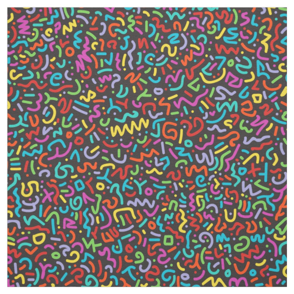 Doodle (Multi on Black) Printed Fabric - 9 x 9 inch Swatch