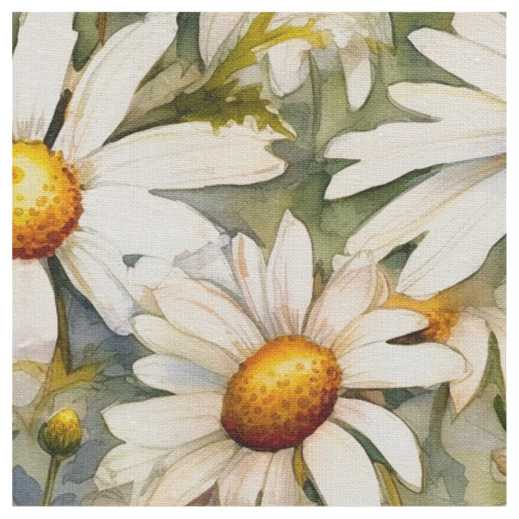 Watercolor Daisies (Light) Printed Ivory Linen Fabric