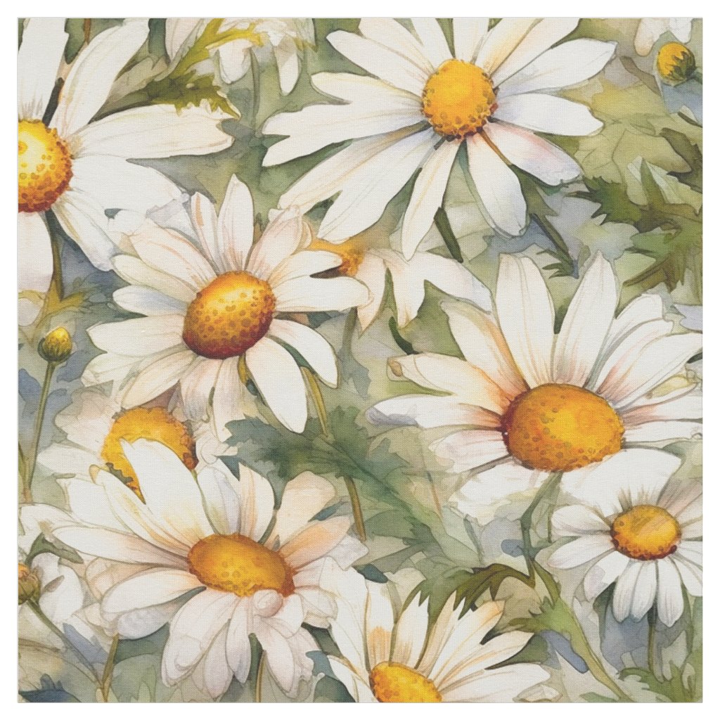Watercolor Daisies (Light) Printed Fabric - 9 x 9 inch Swatch
