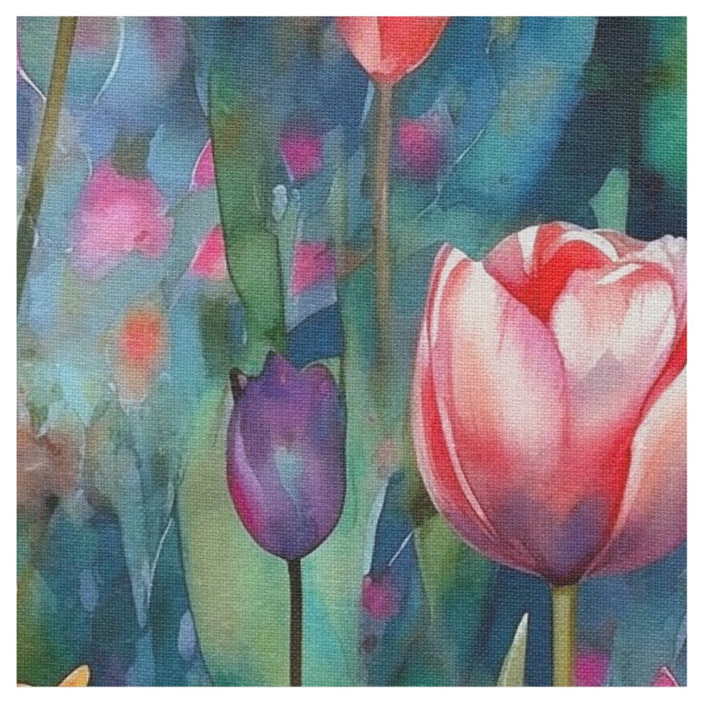 Watercolor Tulips (Dark) - Ivory Linen Fabric