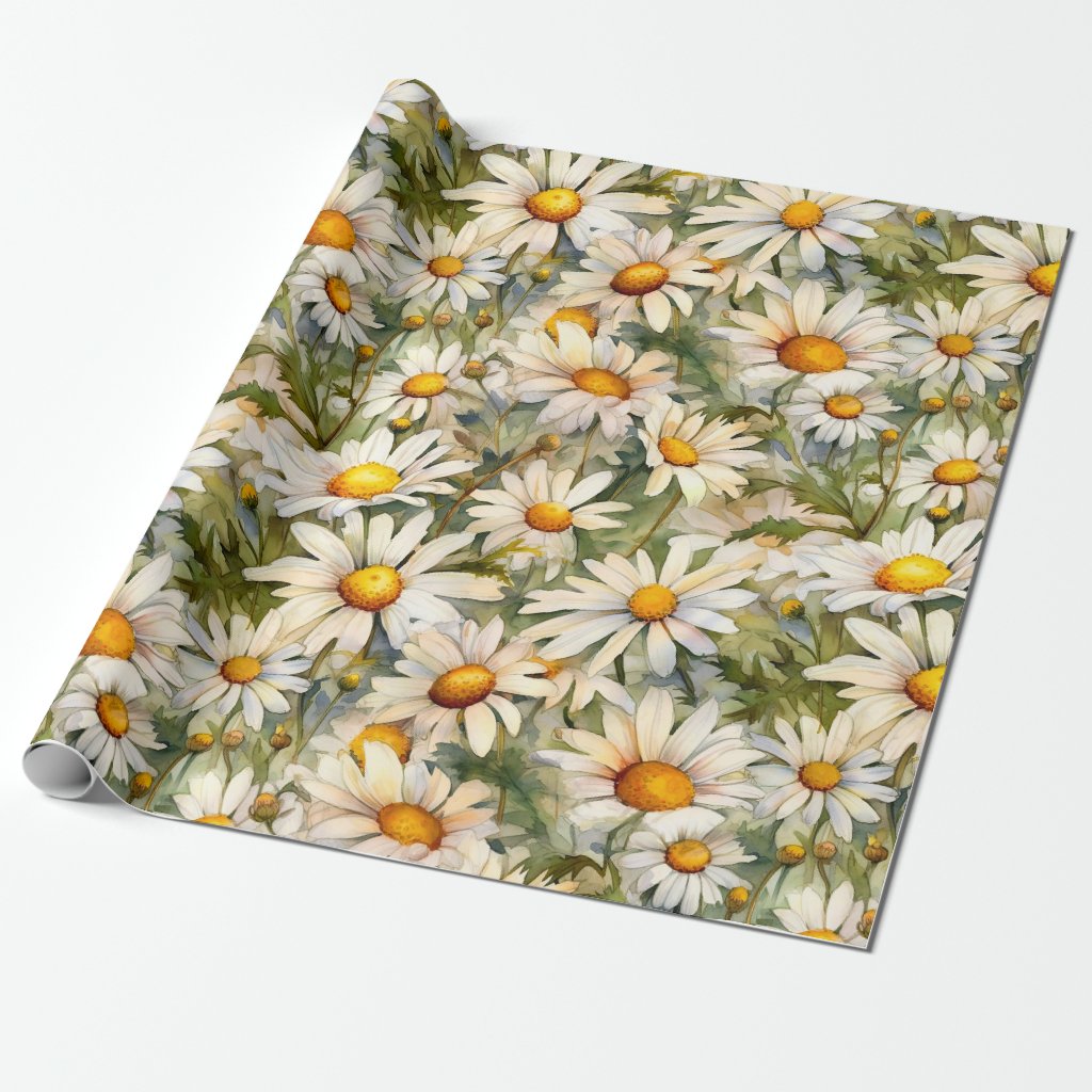 Watercolor Daisies Wrapping Paper Roll