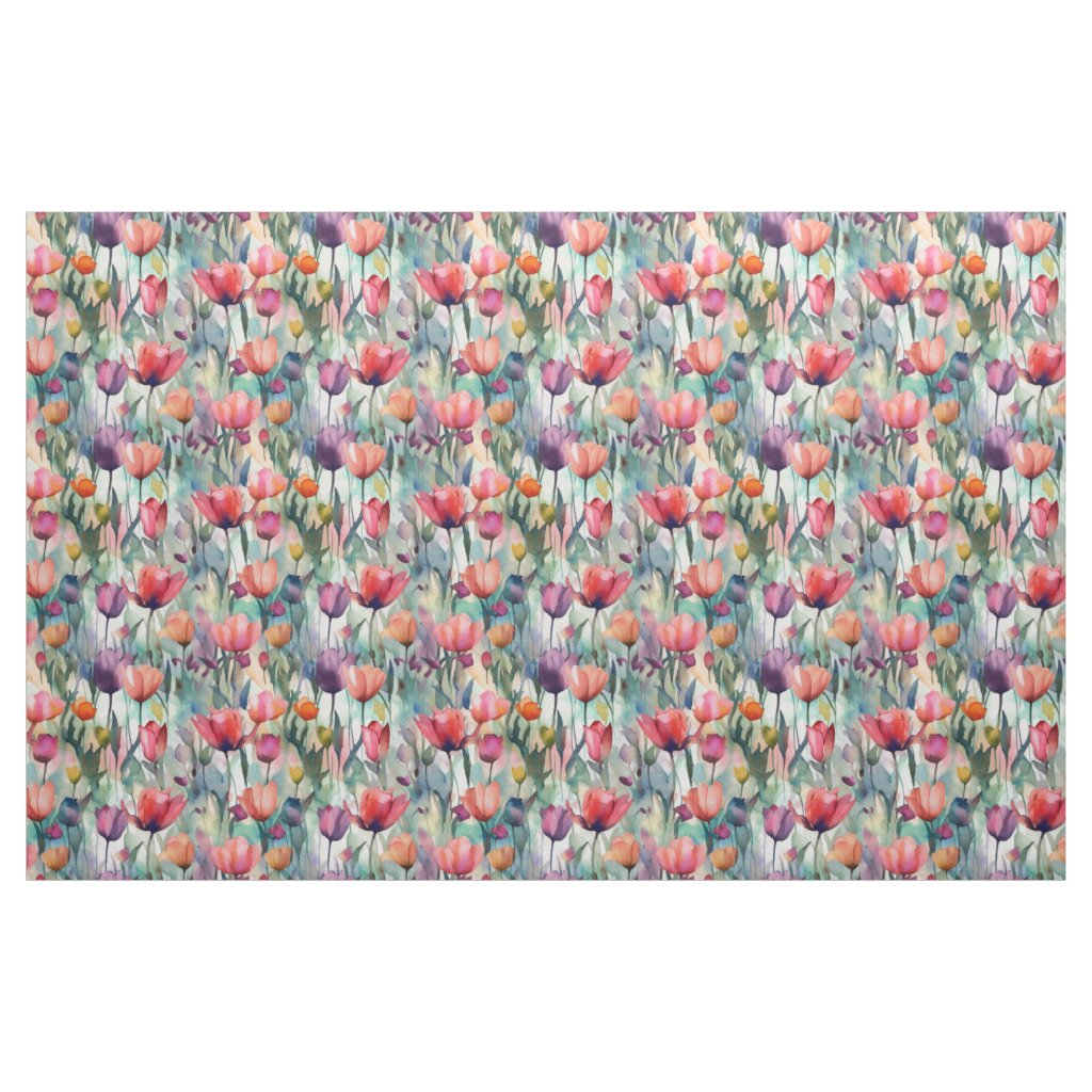 Watercolor Tulips (Light) Printed Fabric