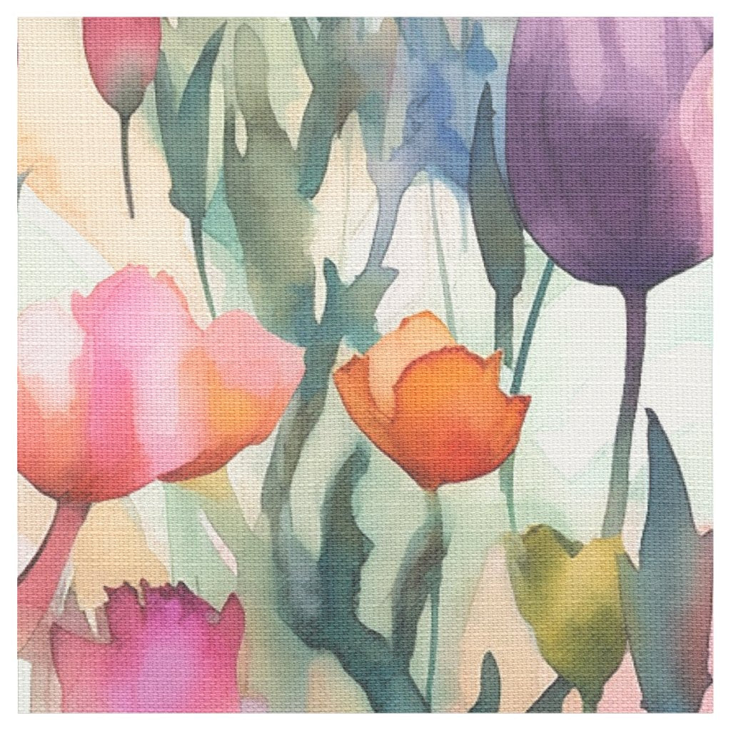 Watercolor Tulips (Light) Polyester Weave Printed Fabric