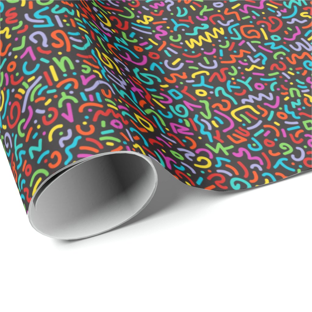 Doodle (Multi on Black) Wrapping Paper Roll