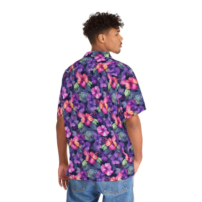 Watercolor Hibiscus (Dark I) Aloha Shirt by Studio Ten Design