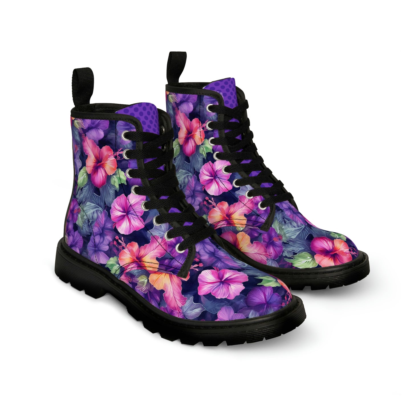 Watercolor Hibiscus Flowers (Dark I) Women's Canvas Boots by Studio Ten Design