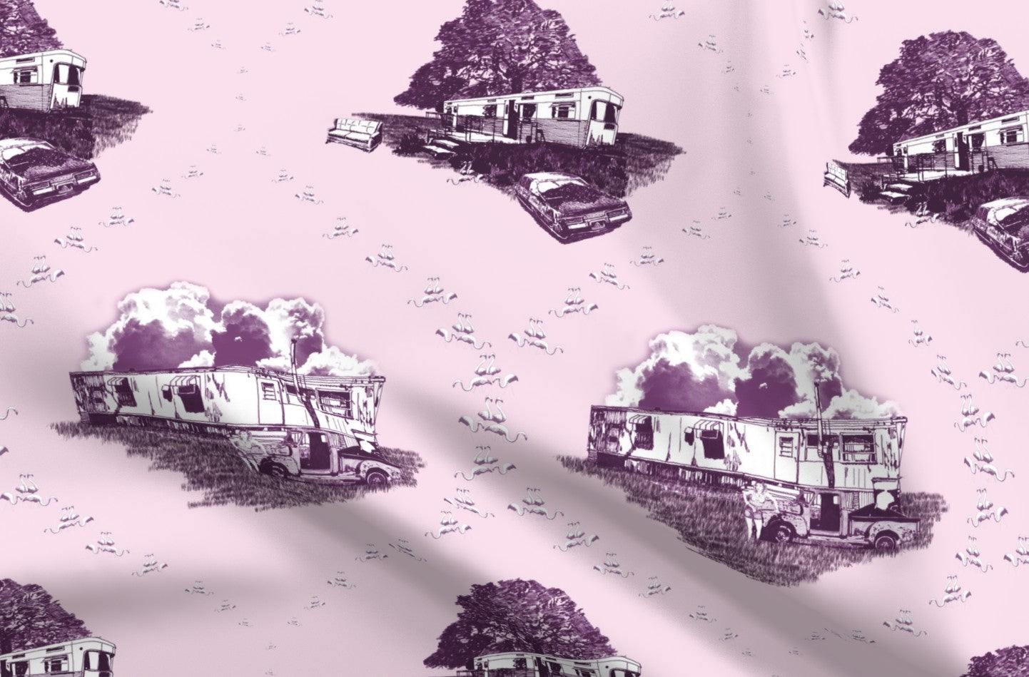 Trailer Trash Toile Pink Printed Fabric by Studio Ten Design