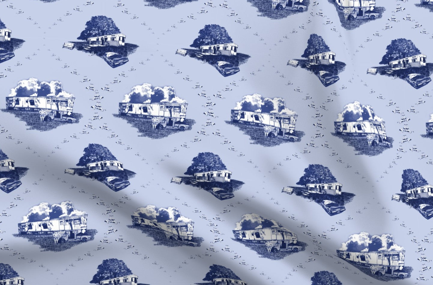 Trailer Trash Toile Blue (Smaller) Printed Fabric by Studio Ten Design