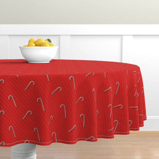 Candy Canes & Red Stripes Round Tablecloths